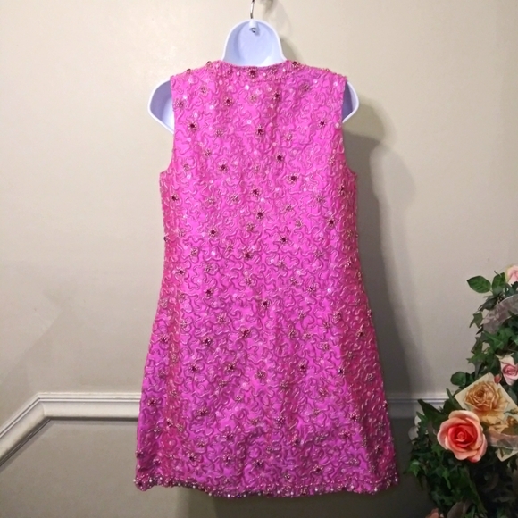 Vintage 1960-70 Barbie Pink Raw Silk Hand Beaded/Jeweled Cocktail, Hostess Vest - Picture 7 of 13